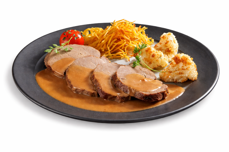 Ager Wild Fertiggericht Teller mit Rehbraten mit Sauce und dekorativen Beilagen