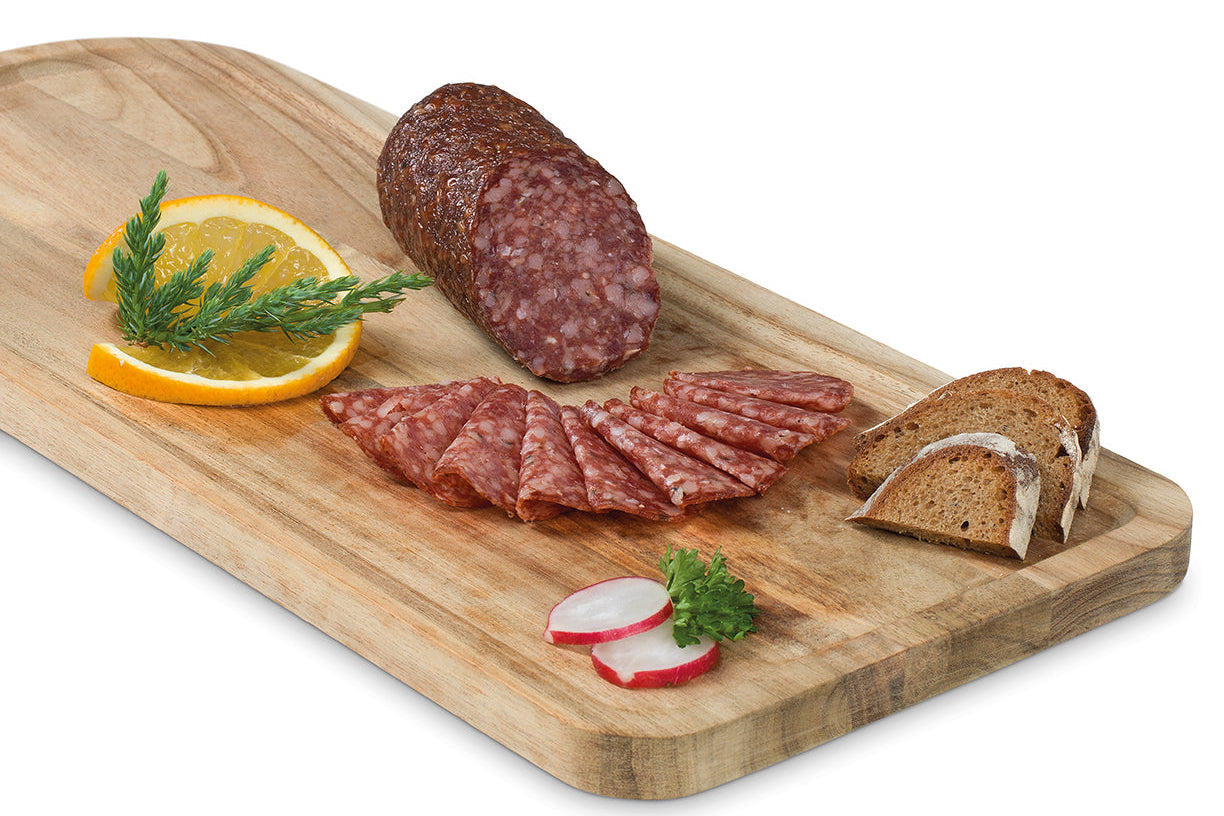Ager Wildsalami Hirschsalami 220g ganz und geschnitten auf Brett