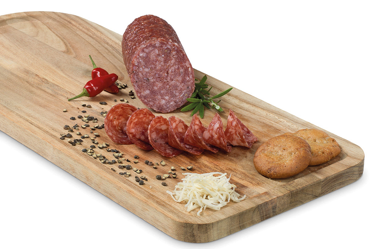 Ager Wildsalami Wildschweinsalami 220g ganz und geschnitten auf Brett