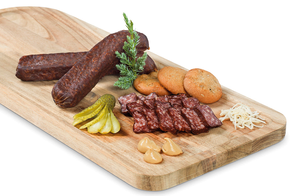 Ager Hirschwurst Hirschlandjäger 1 Paar auf Brett