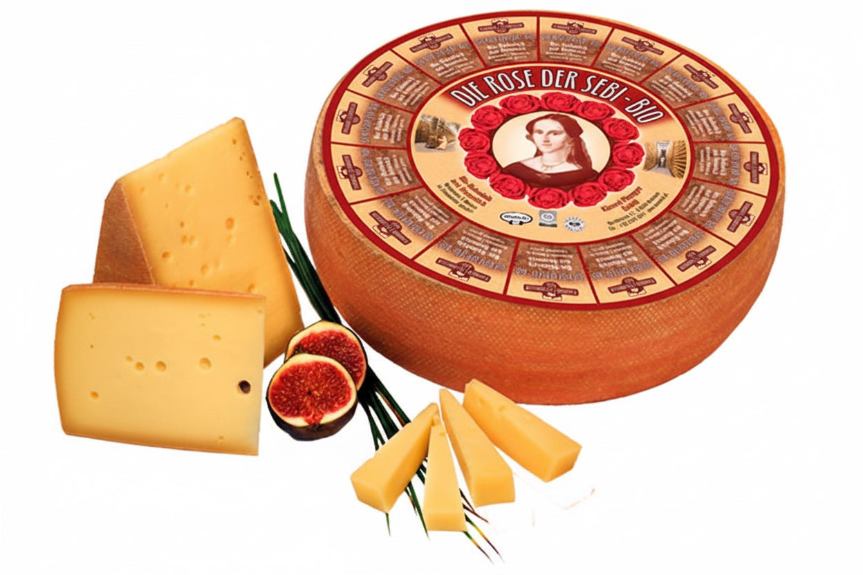 Käserei Plangger Tiroler Bio Rahmkäse Rose der Sebi Laib und kleinere Stücke 230g