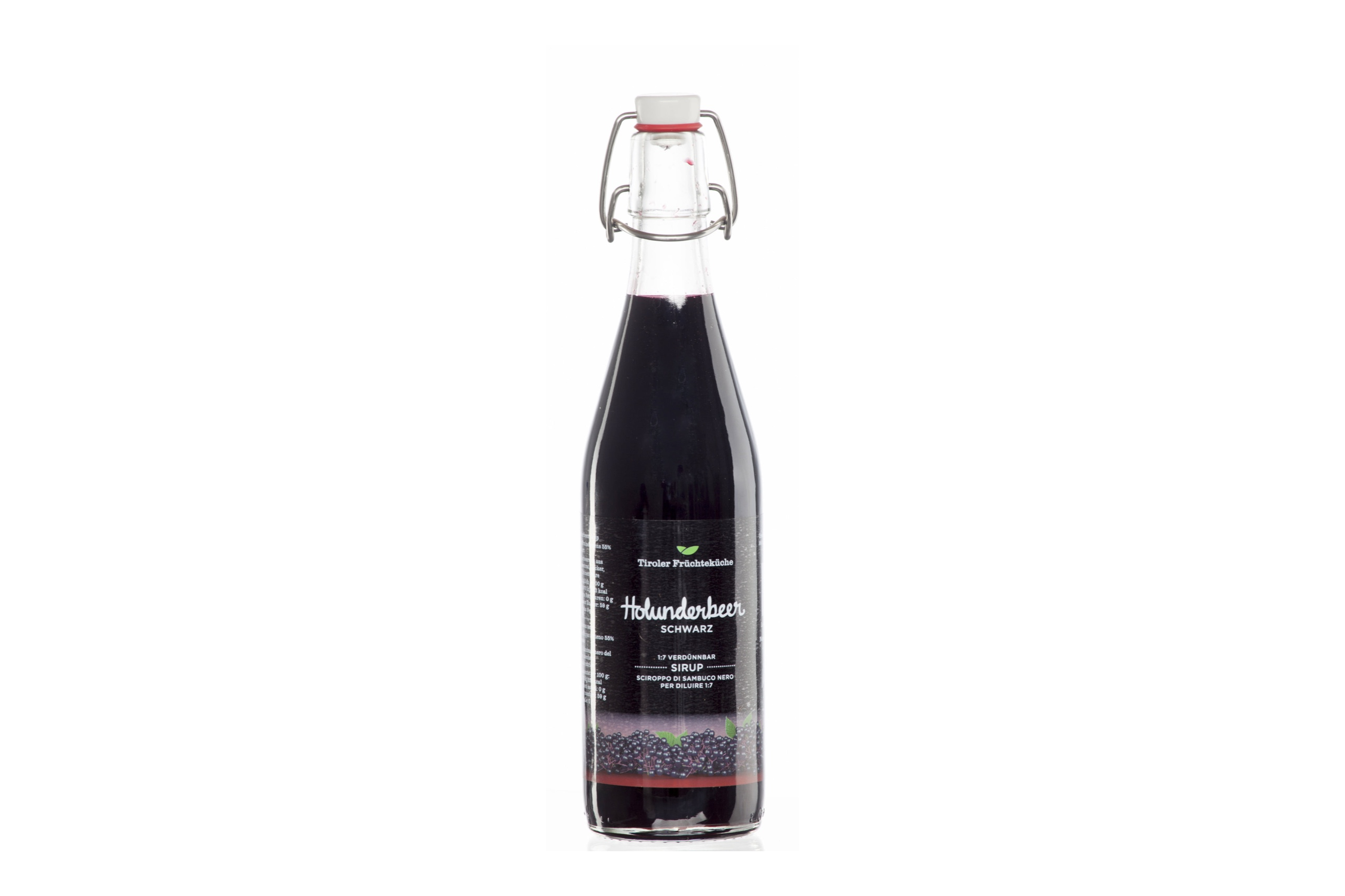 Tiroler Früchteküche Fruchtsirup Holunderbeer schwarz im Retroglas 500ml
