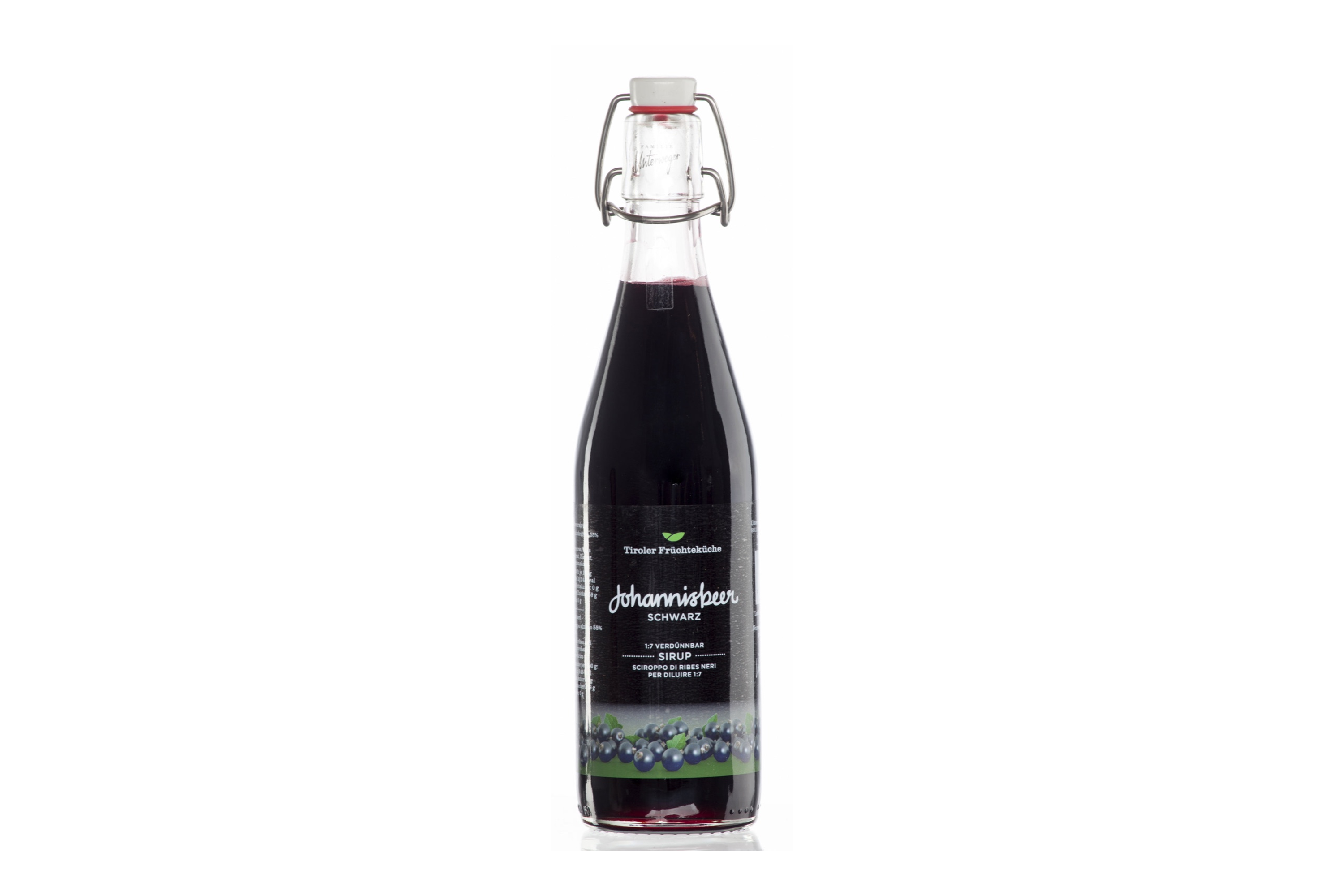Tiroler Früchteküche Fruchtsirup Johannisbeer schwarz im Retroglas 500ml