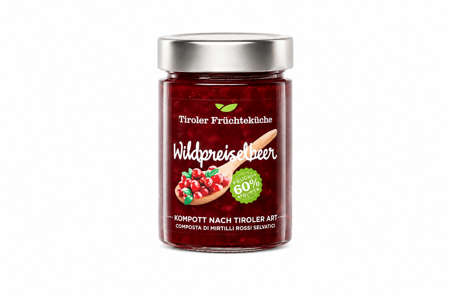 Tiroler Früchteküche Wildpreiselbeer Kompott im Glas 400g