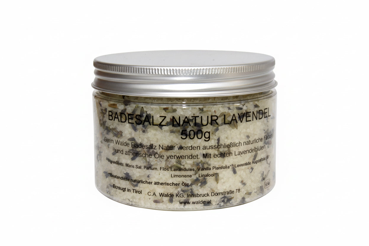 Walde Badesalz Lavendel 500g im durchsichtigen Schraubbehälter