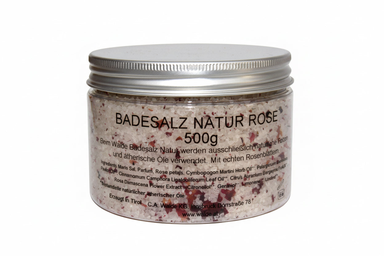 Walde Badesalz Rosenblüten 500g im durchsichtigen Schraubbehälter