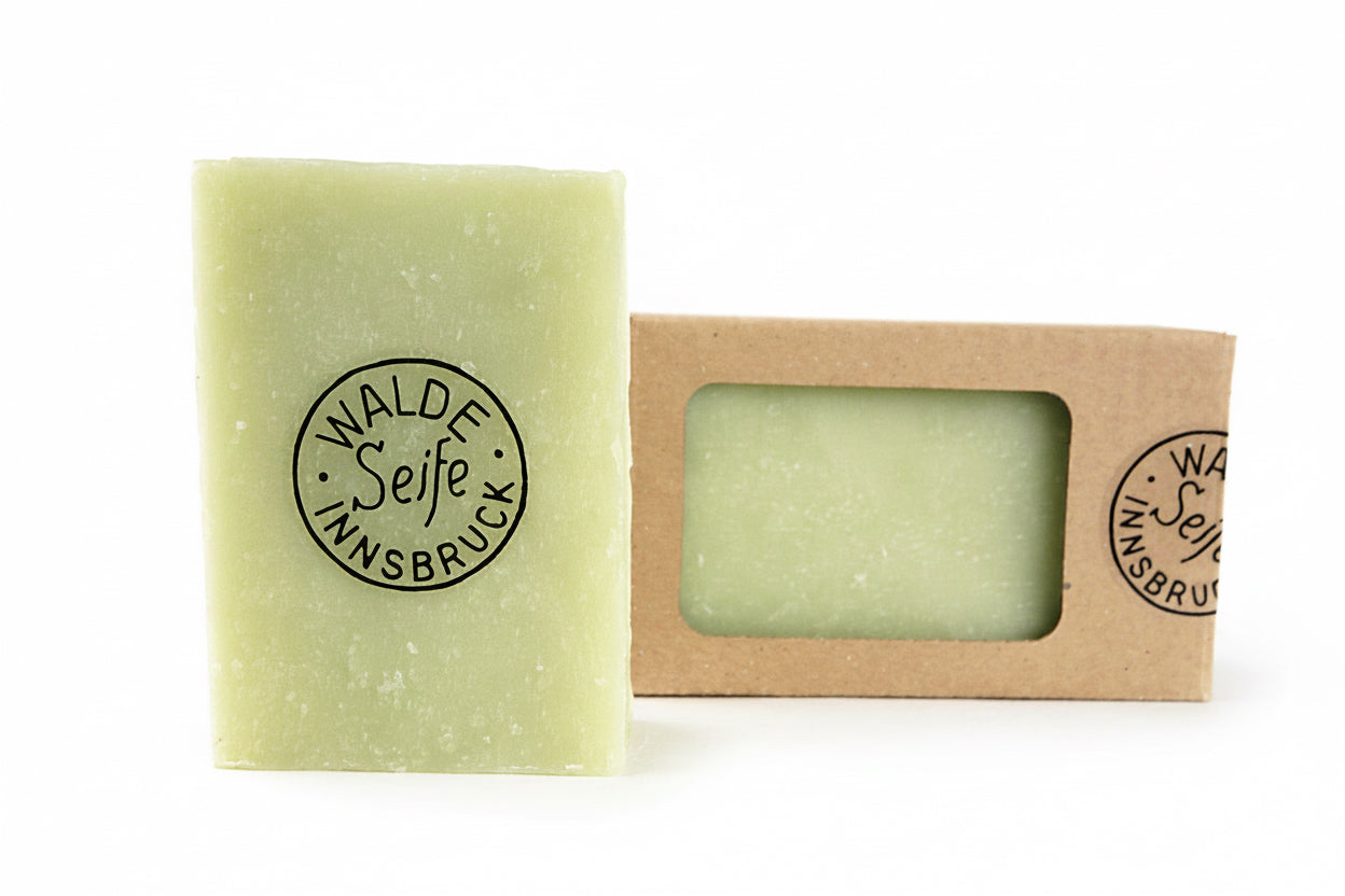 Handgeschöpfte Seife von Walde aus Innsbruck unverpackt und im Karton Sorte Aloe Vera