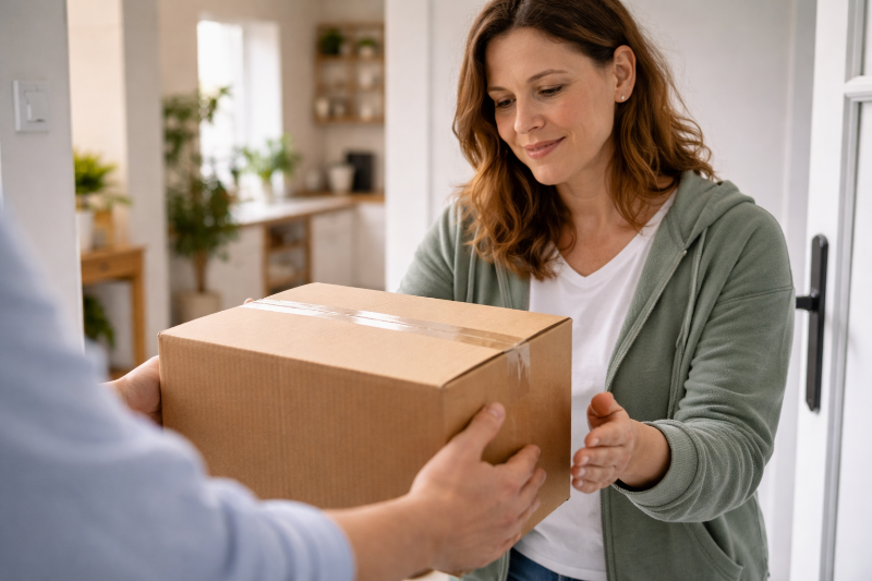 Imagebild Paket wird an Frau übergeben