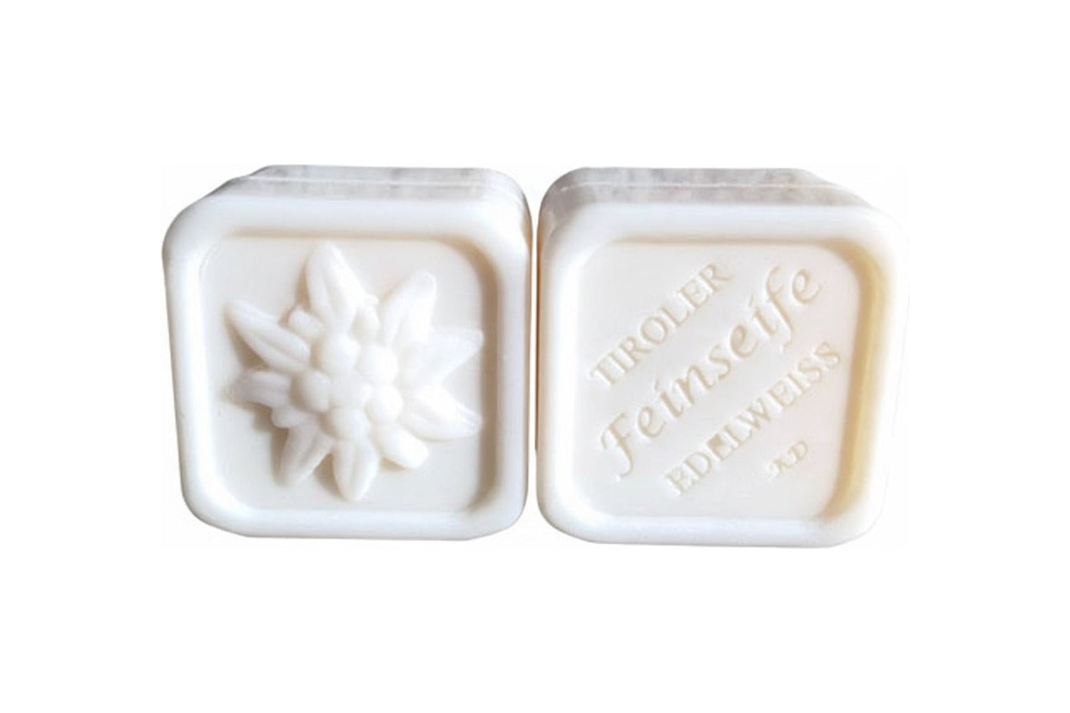Karl Designs Tiroler Seife eckig 50g Sorte Edelweiß Vorderseite und Rückseite