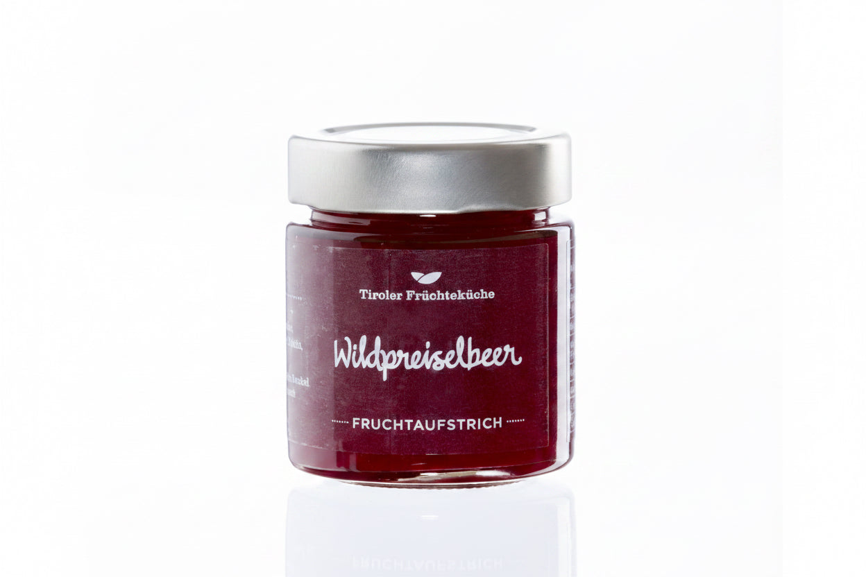 Tiroler Früchteküche Wildpreiselbeer Fruchtaufstrich im Glas 160g