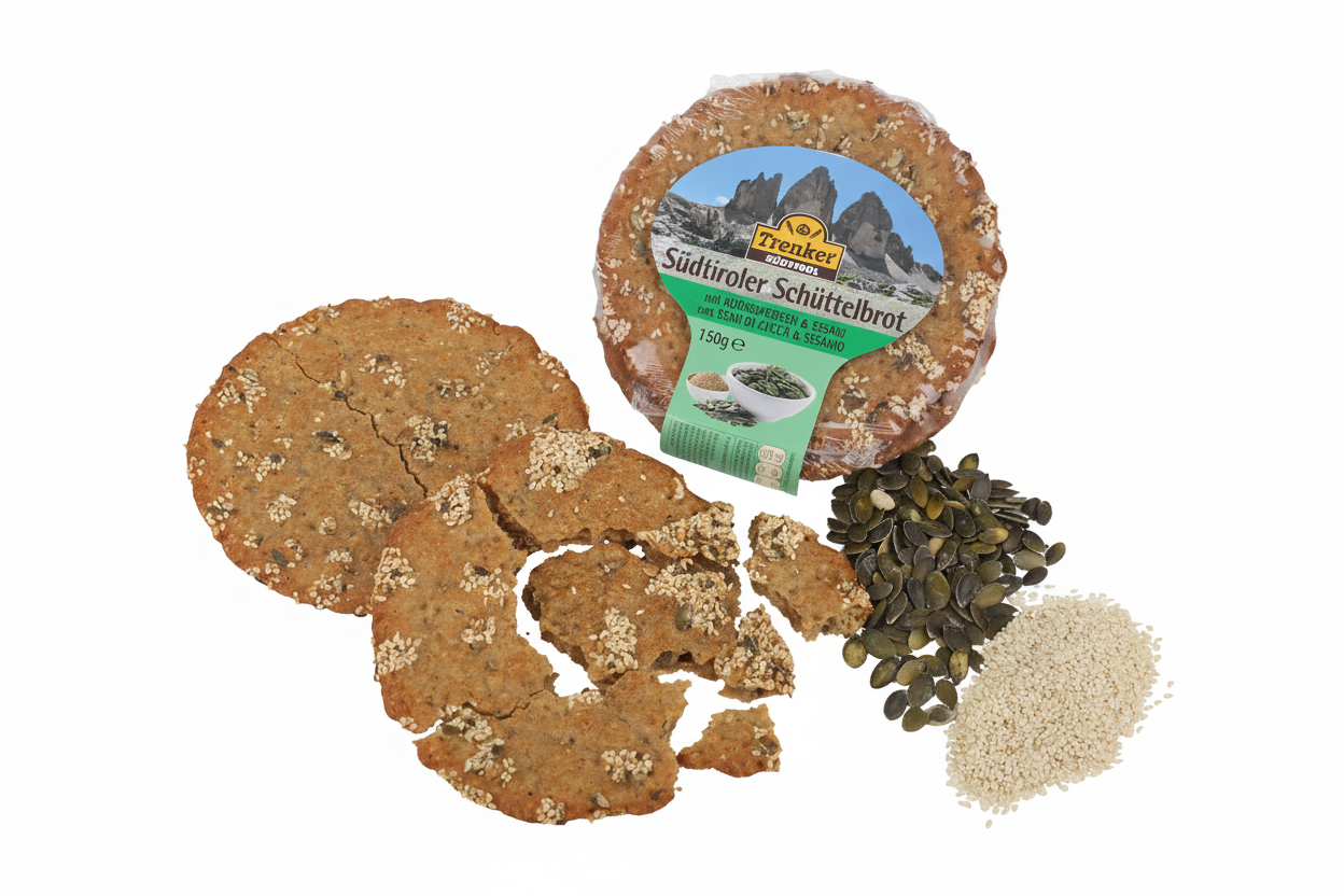 Trenker Original Südtiroler Schüttelbrot  mit Kürbiskernen und Sesam mehrere Stücke in Verpackung 150g